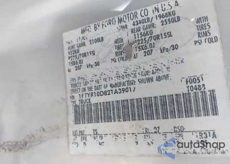 2002 Ford Ranger Xl/Xlt from USA, damaged, VIN 1FTYR10D82TA39017